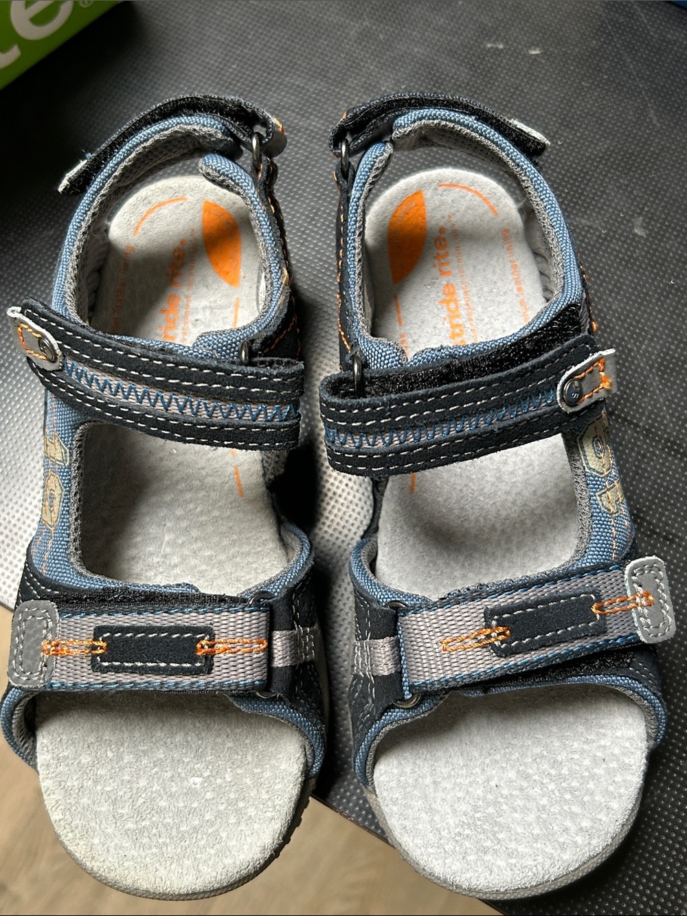 Stride Rite Boys Navy, Gray & Orange Adjustable Sandals. Leather footbed. NWT